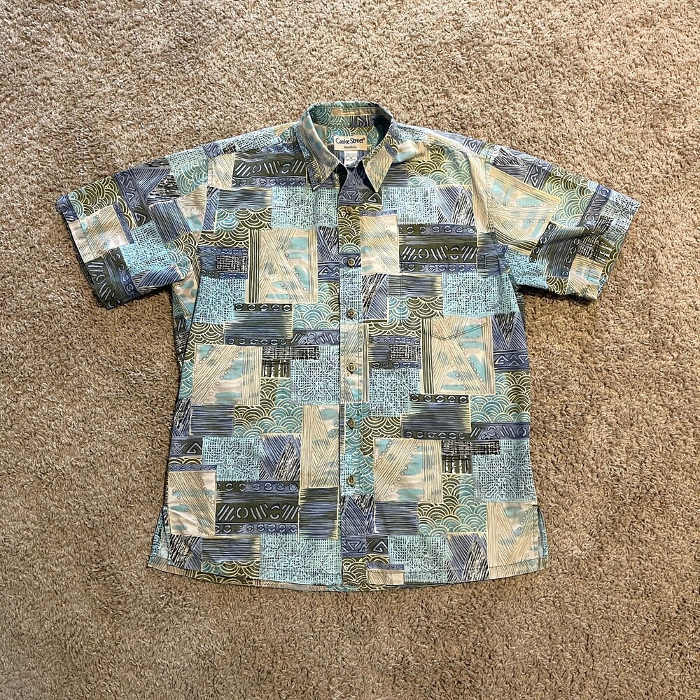 Vintage Cooke Street Honolulu Blue Hawaiian Aloha Shirt M 90s
